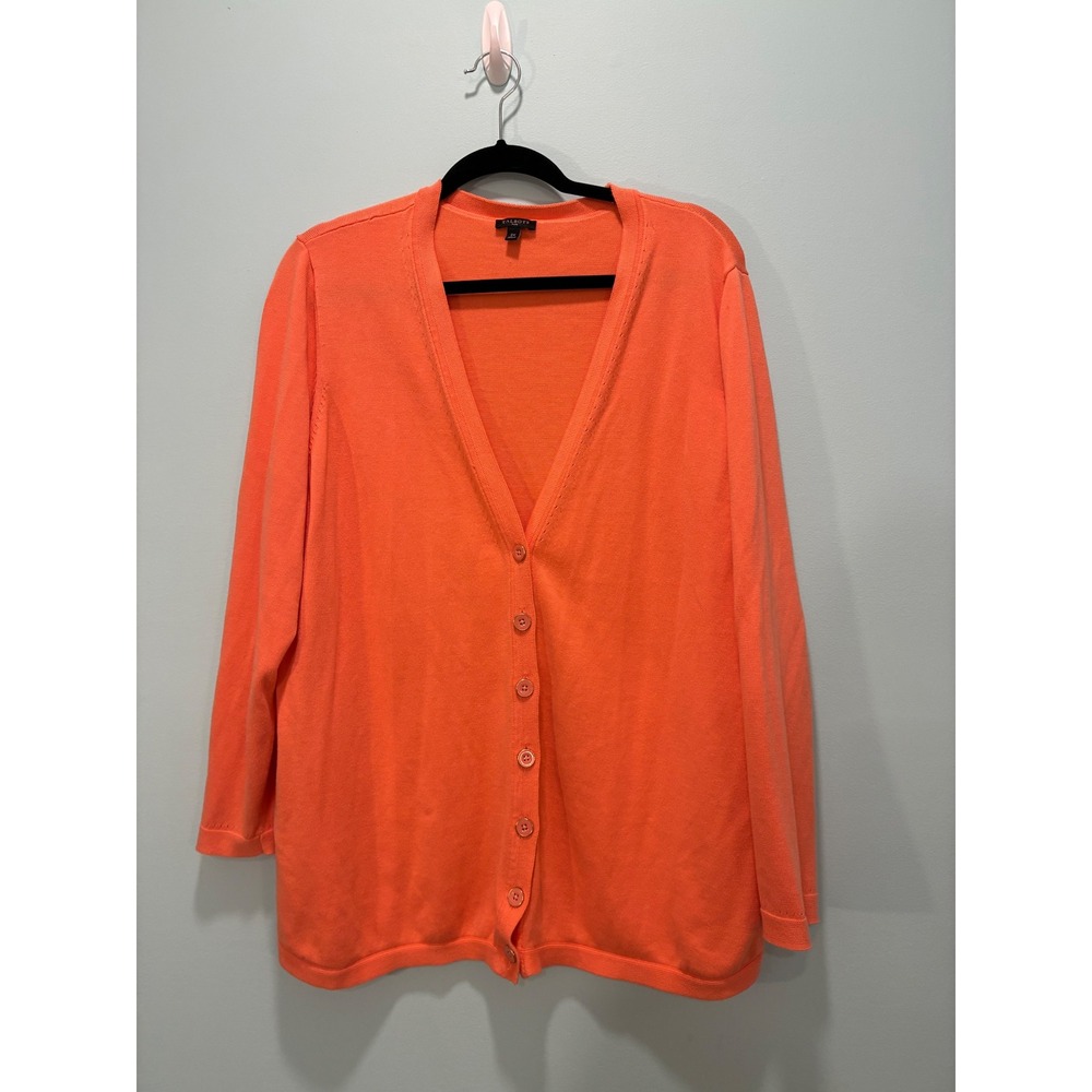 Talbots Plus Orange V-Neck Button Front Cardigan Sweater 2X Cotton Rayon Blend